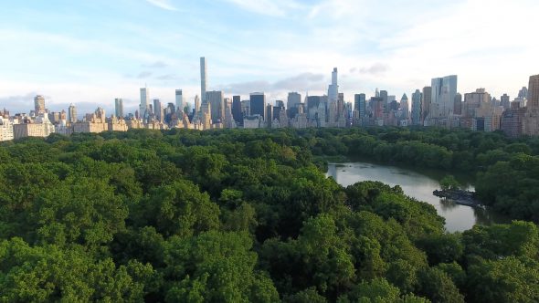 Aerial Drone Central Park Slow Zoom In Shot Royalty Free Stock Drone Video Footage