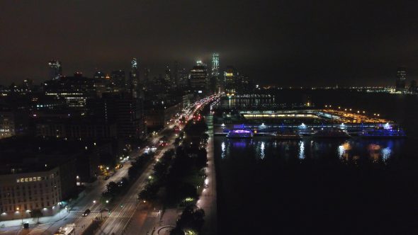 Aerial Drone Footage of West Side Highway at Night Royalty Free Stock Drone Video Footage
