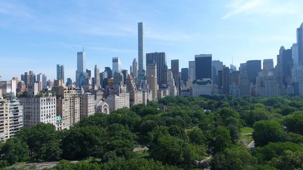 Aerial Drone Video Zoom out In Central Park, Manhattan NY Royalty Free Stock Drone Video Footage