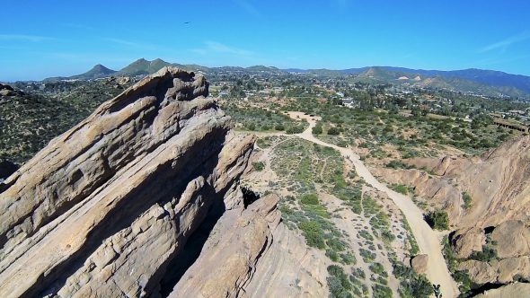 Vasquez Rock Fly By Royalty Free Stock Drone Video Footage