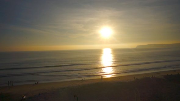 Beach Sunset Pan Royalty Free Stock Drone Video Footage