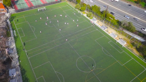 Soccer Field Pan Royalty Free Stock Drone Video Footage