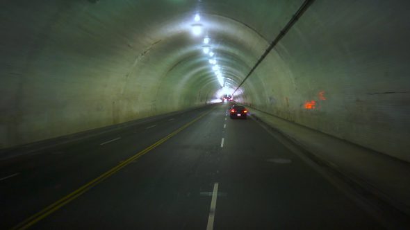 Car In Tunnel II Royalty Free Stock Drone Video Footage