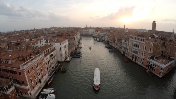 Venice High Canal Flight Royalty Free Stock Drone Video Footage