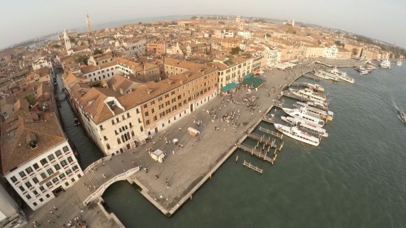 Venice Vivaldi Church Fowards fly by Royalty Free Stock Drone Video Footage