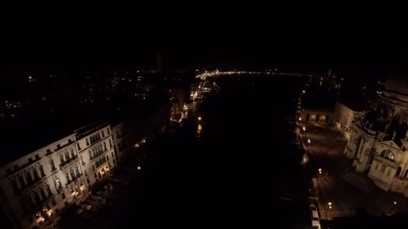 Venice Night Canal Flight Royalty Free Stock Drone Video Footage