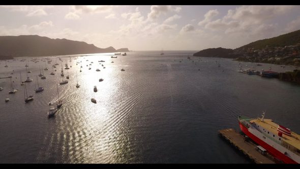 Sailboats with Sun Bequia Royalty Free Stock Drone Video Footage