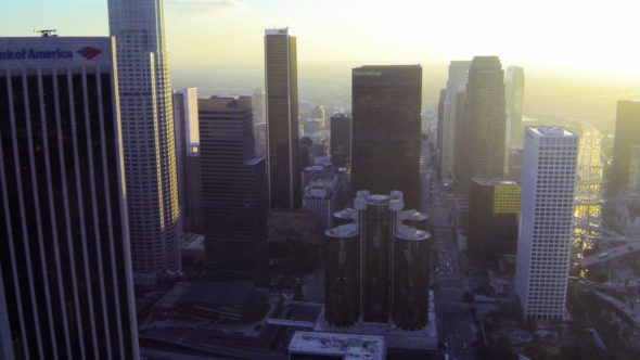 Rising Above Los Angeles in Hazy Sunlight Royalty Free Stock Drone Video Footage