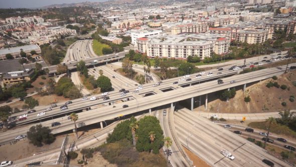 LA Freeway Interchange at Rush-Hour 1 Royalty Free Stock Drone Video Footage