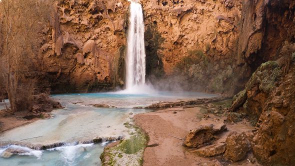 Mooney Falls 2 Royalty Free Stock Drone Video Footage