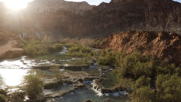 Navajo Falls Creek 2 Royalty Free Stock Drone Video Footage