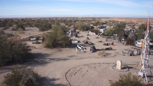 Slab City Tower 1 Royalty Free Stock Drone Video Footage