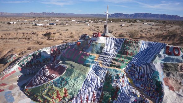 Salvation Mountain 2 Royalty Free Stock Drone Video Footage