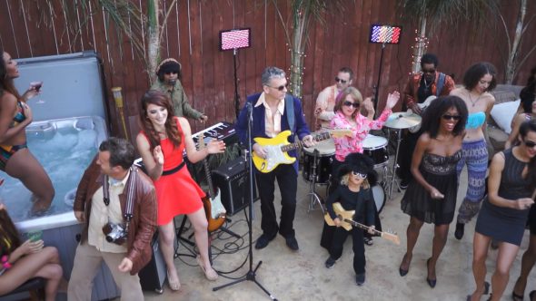 Poolside Band and Models Party 3 Royalty Free Stock Drone Video Footage