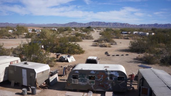 Slab City Community Oasis Club 3 Royalty Free Stock Drone Video Footage