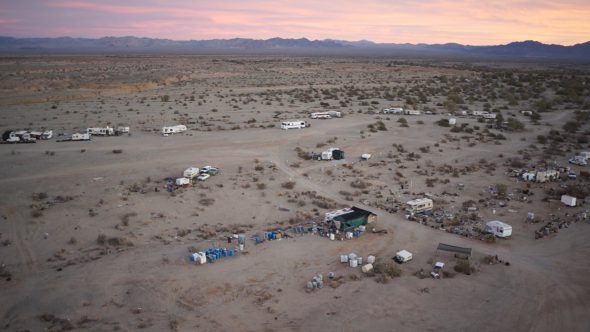Slab City Community Sunset Royalty Free Stock Drone Video Footage