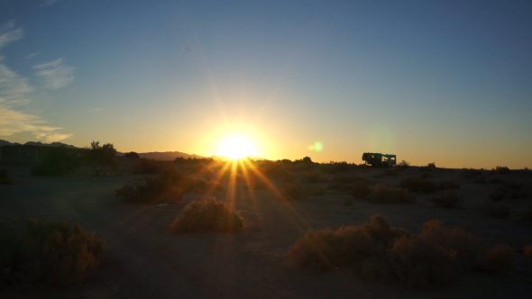 Burned Down Slab City Trailer Home Sunset 1 Royalty Free Stock Drone Video Footage