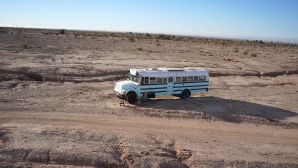Slab City Bus 2 Royalty Free Stock Drone Video Footage