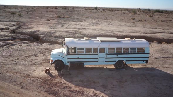 Slab City Bus 3 Royalty Free Stock Drone Video Footage