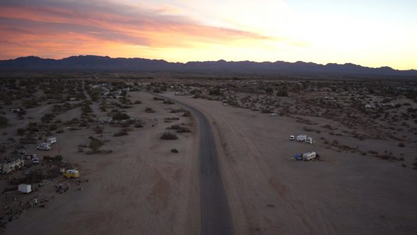 Slab City Sunset Road Royalty Free Stock Drone Video Footage
