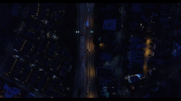 L.A. Night Roads and Intersections 4 Royalty Free Stock Drone Video Footage