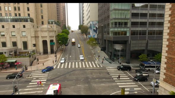 Downtown L.A. Intersection Royalty Free Stock Drone Video Footage
