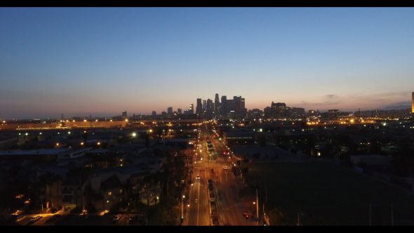 L.A. City Night Lights and Roads 2 Royalty Free Stock Drone Video Footage