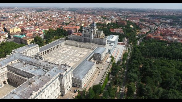 Royal Palace of Madrid 2 Royalty Free Stock Drone Video Footage