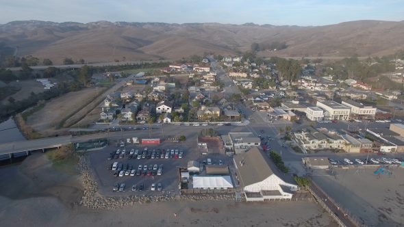 Cayucos, California Shoreline Pier 3 Royalty Free Stock Drone Video Footage
