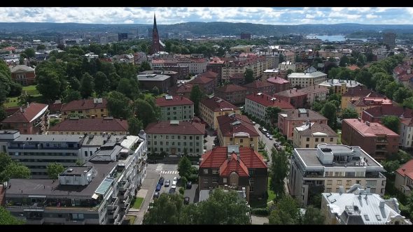 Forward Flight above the City of Oslo Royalty Free Stock Drone Video Footage