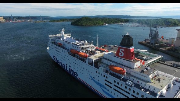 The Ship and The Harbor of Oslo, Norway Royalty Free Stock Drone Video Footage