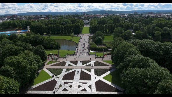 Frognerparken and City Royalty Free Stock Drone Video Footage