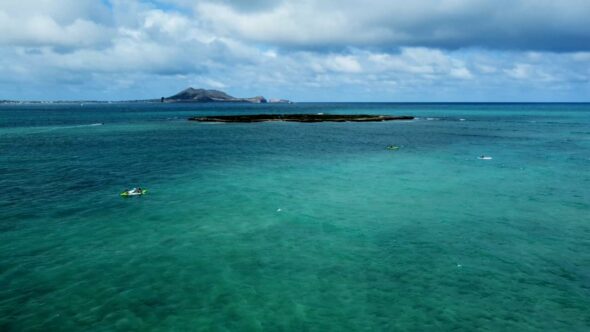 Kailua Beach Park – Out To The Island Royalty Free Stock Drone Video Footage