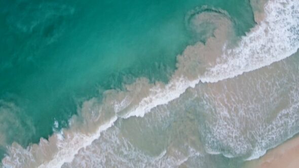 Sherwoods Beach Ocean Tide Aerial Royalty Free Stock Drone Video Footage