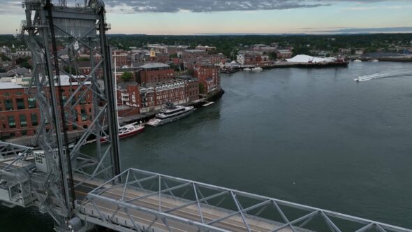 City Bridge Water Royalty Free Stock Drone Video Footage