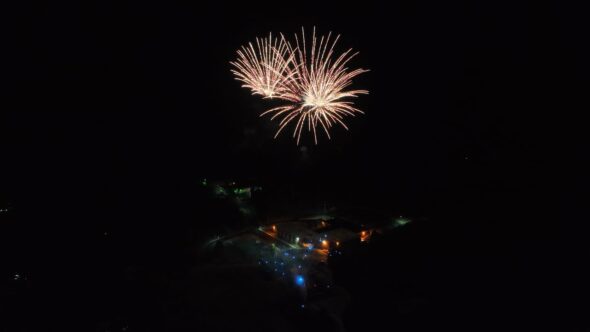 Night Fireworks Display Royalty Free Stock Drone Video Footage